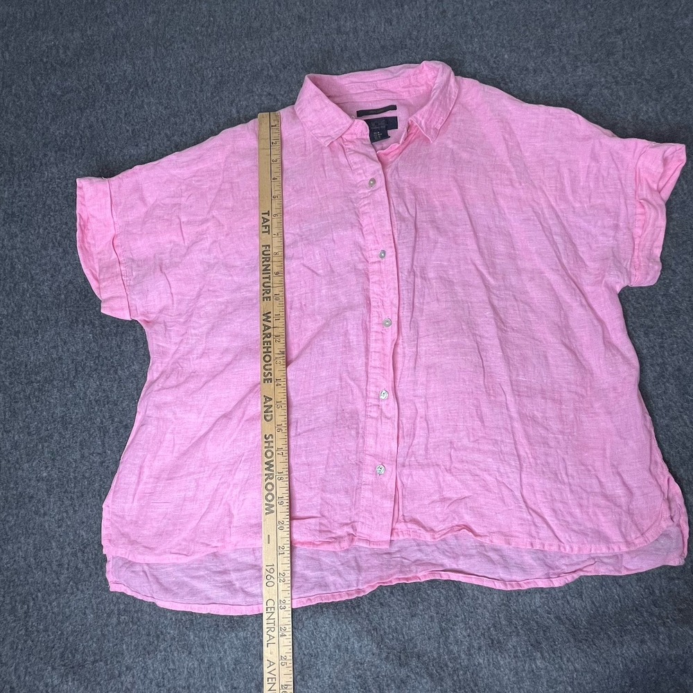Rachel Roy 100% Linen Top Womens M Pink Short Sleeve Lagenlook‎ Boxy Button - Picture 3 of 8